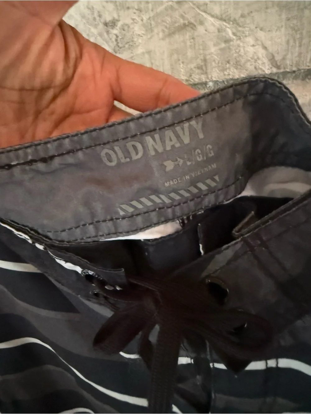 Old Navy Black and Gray Striped Swim Board Shorts